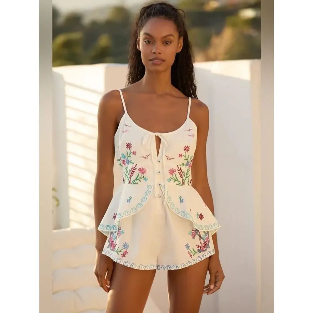 New By Anthropologie Cross-Stitch Embroidered Playsuit Size M